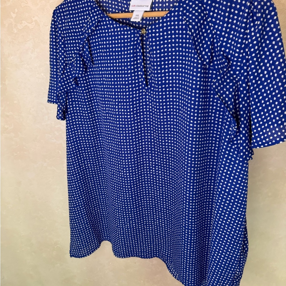 Liz Claiborne Royal Blue and White Dot Knit Blouse
